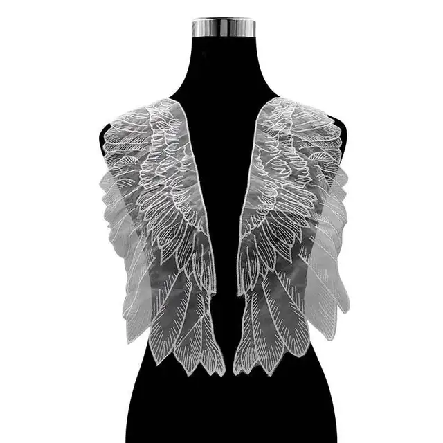 2PCS Luxury Tulle Organza Lace Fabric Wings Applique Patches Embroidery Sewing Trimmings Embellishments Dress Guipure Supplies 1