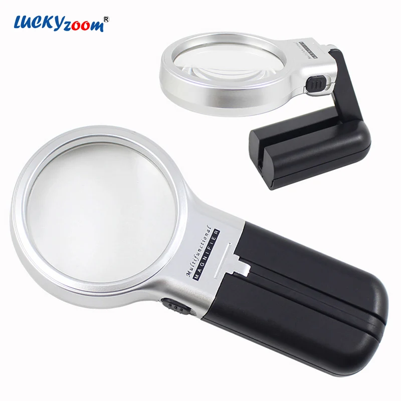 Handheld Magnifier With LED Light 3X Foldable Magnifying Glass With Holder Reading Magnifier Lamp Multifunctional Jewelry Loupe