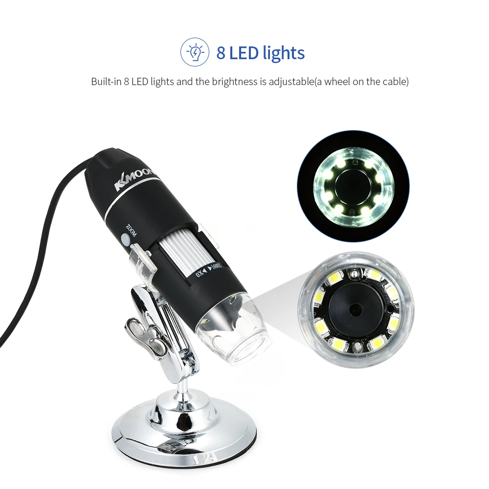 KKmoon 1600X увеличение USB цифровой микроскоп с функцией OTG эндоскоп 8-светодиодный увеличительное стекло лупа с подставкой