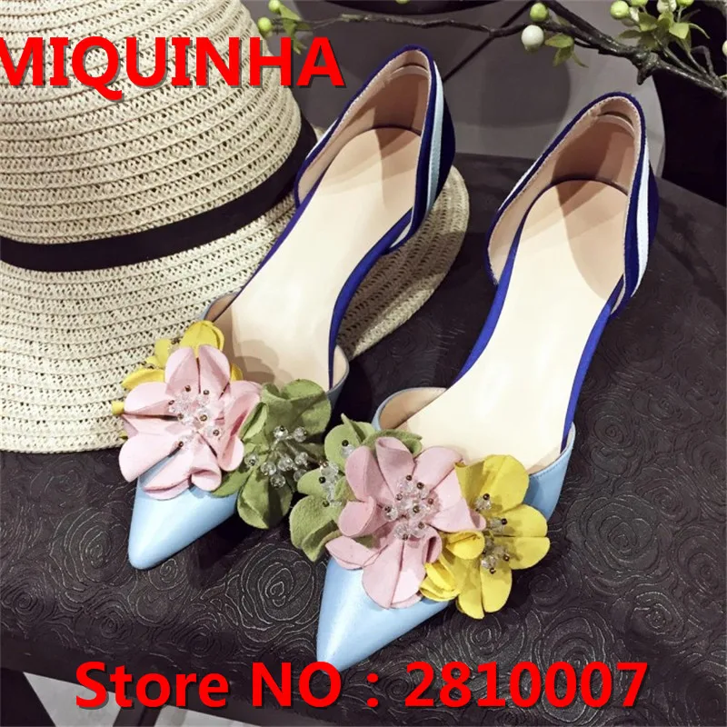 

2017 Spring/Summer New Sale Mixed Colors Concise Elegant String Bead Flower Pumps Med Thin Heel Point Toe Slip-On Shoes Women
