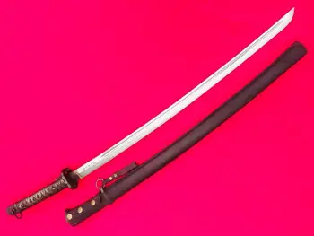 

Vintage JAPANESE Samurai KATANA Military SWORD Signed BLADE Oxhide SCABBARD With Number