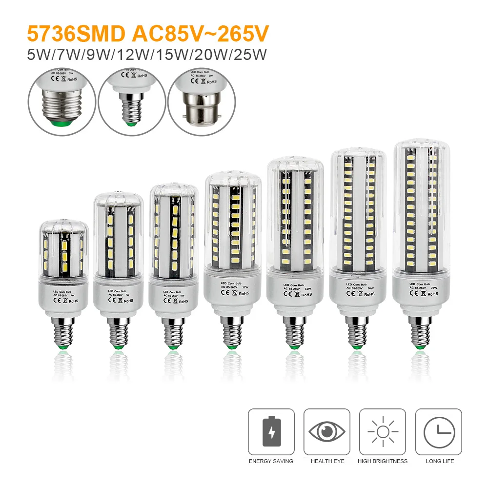 : ANBLUB 5736 SMD E27 светодиодный светильник 5 Вт 7 9 12 15 20 25 более яркий алюминиевый