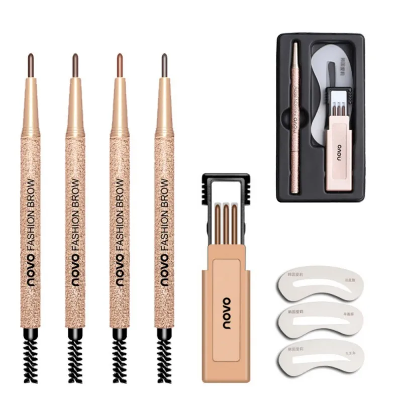

New Professional Brow Makeup Set Eyebrow Pen + 3pcs Refill + 3pcs Eyebrow Stencils 4 Color Optional Long Lasting Eye Brow Pencil