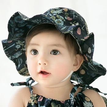 

Flowers Pattern Basin Cap Summer Princess Baby Child Hat Fisherman Hat Toddlers Ruffled Sunhat