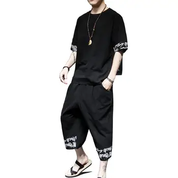 

Plus Size 5XL 4XL Hip Hop Streetwear Tracksuit Men Crew Neck Summer T Shirt + Cropped Pants Fashion Two Piece Set Summer XXXXXL