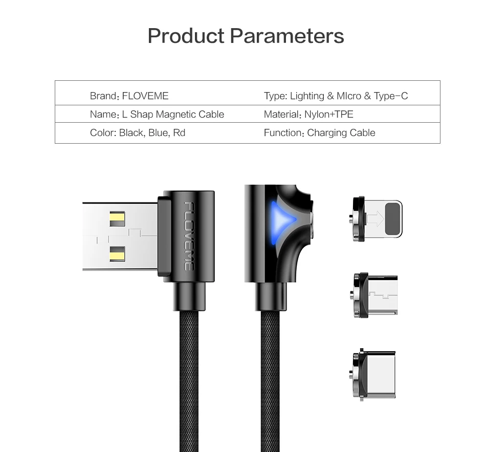 Магнитный usb-кабель FLOVEME для зарядного устройства IPhone, магнитный кабель Micro USB type C для samsung Xiaomi, зарядный провод, освещающий 1 м