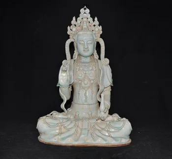 

wedding decoration 21"Tibetan Buddhism White Old porcelain glaze Tara Kwanyin goddess Buddha statue