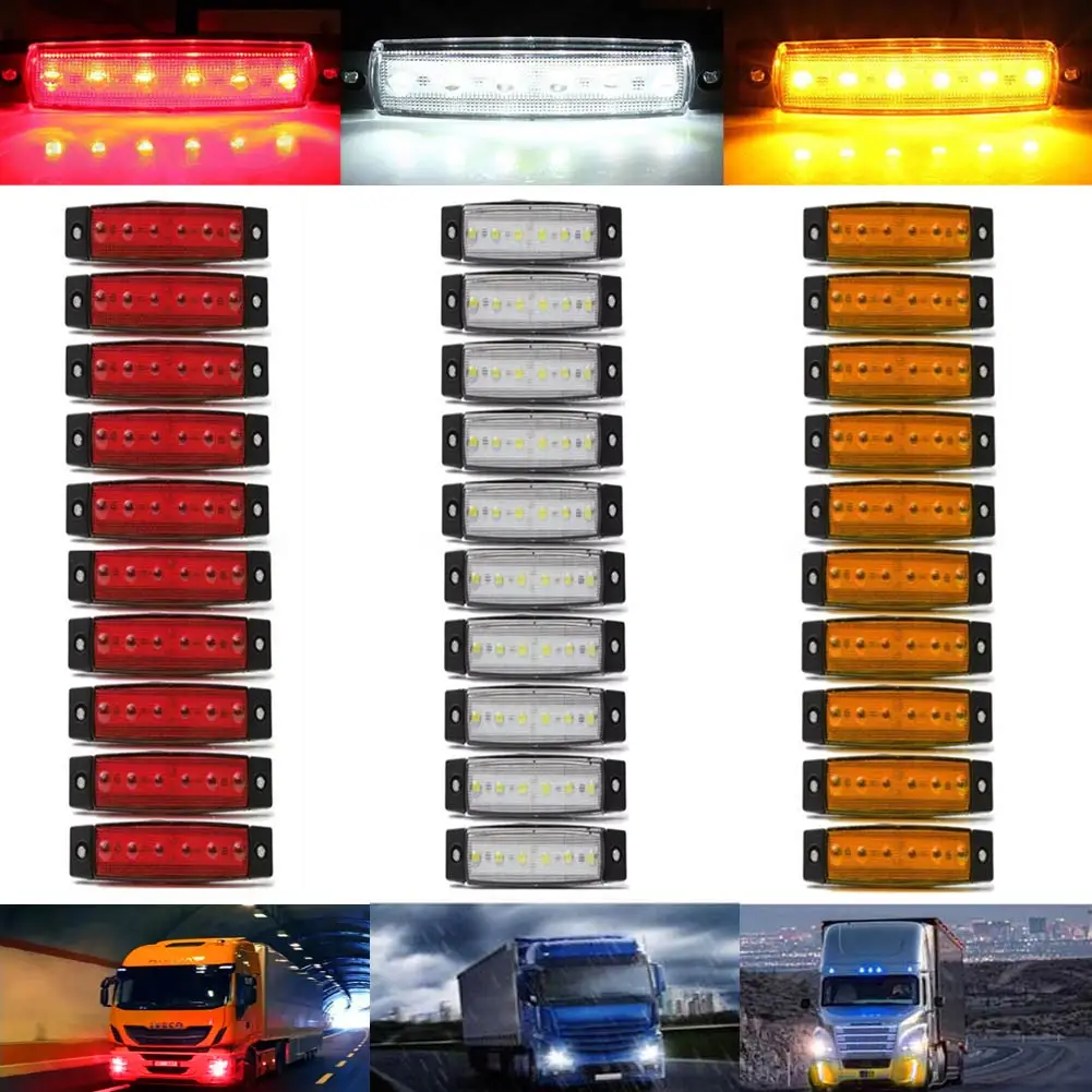 

Super Bright 30Pcs 3Colors DC12V 6LED Lorry Truck Trailer Side Marker Clearance Light Indicator Lamp Set white/red/yellow