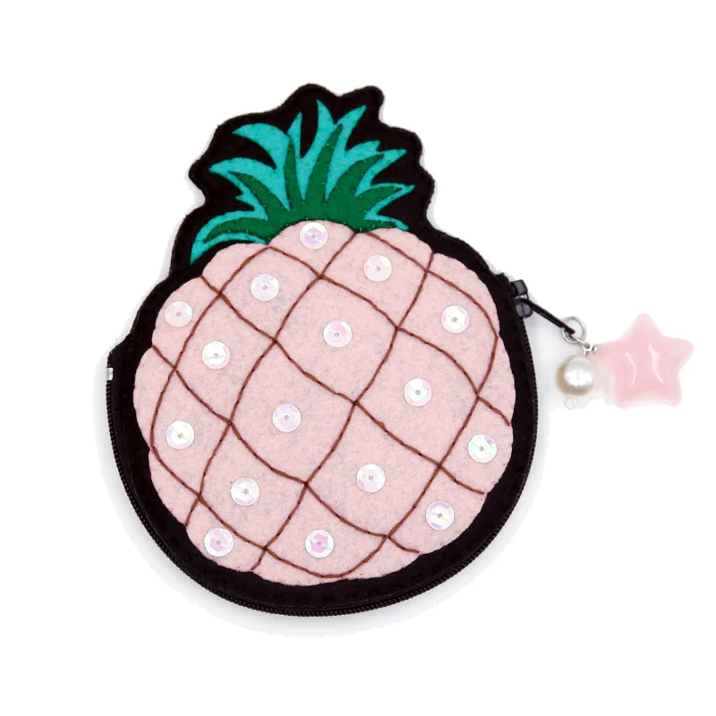 Lovely Pineapple Style Women Wallet Coin Purse Business Card Holder Felt DIY Package 13x10cm Bag Applique Ornament Kit | Дом и сад