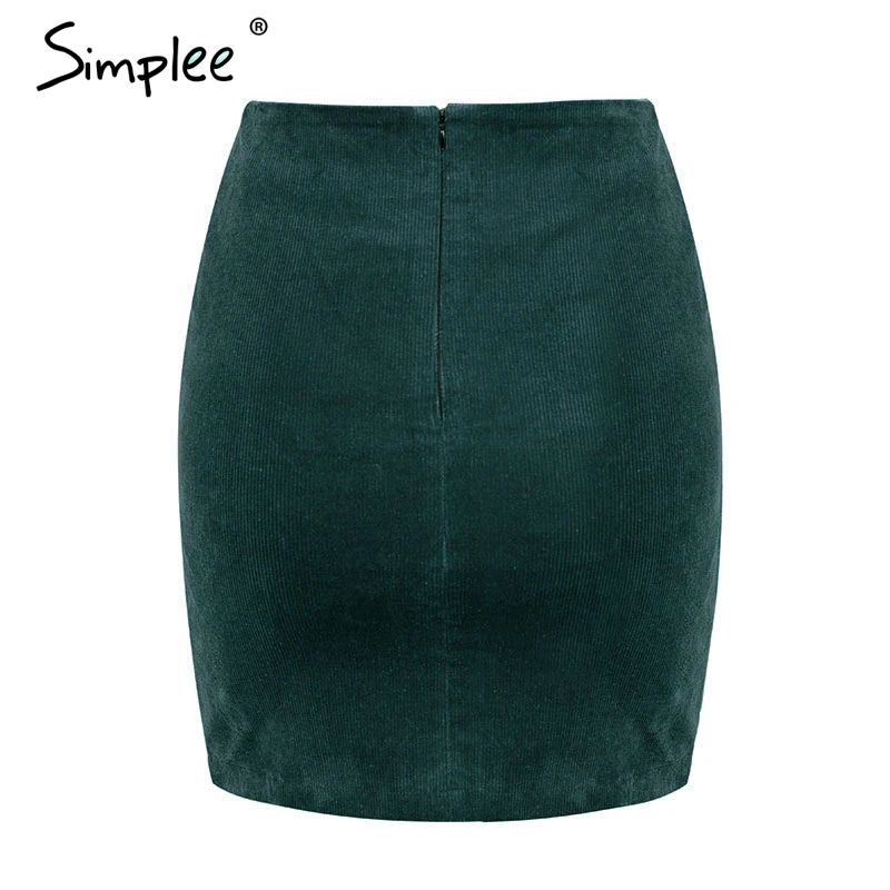Alta para Mulheres Simplee Saias Cintura Fundo Boho Lápis Veludo Inverno Feminina Bordado Verde Mini Saia 11 Moda Feminina