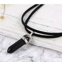 Шестиугольная колонна ожерелье s натуральный кристалл подвески черный камень кулон кожаные цепи ожерелье для женщин модные ювелирные изделия