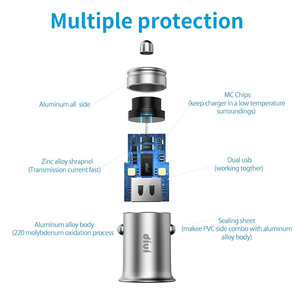 

Fast Car Charging 5V 4.8A USB Car Charger ForHuawei Metal Mini Dual USB Mobile Phone Charger Adapter for xioami