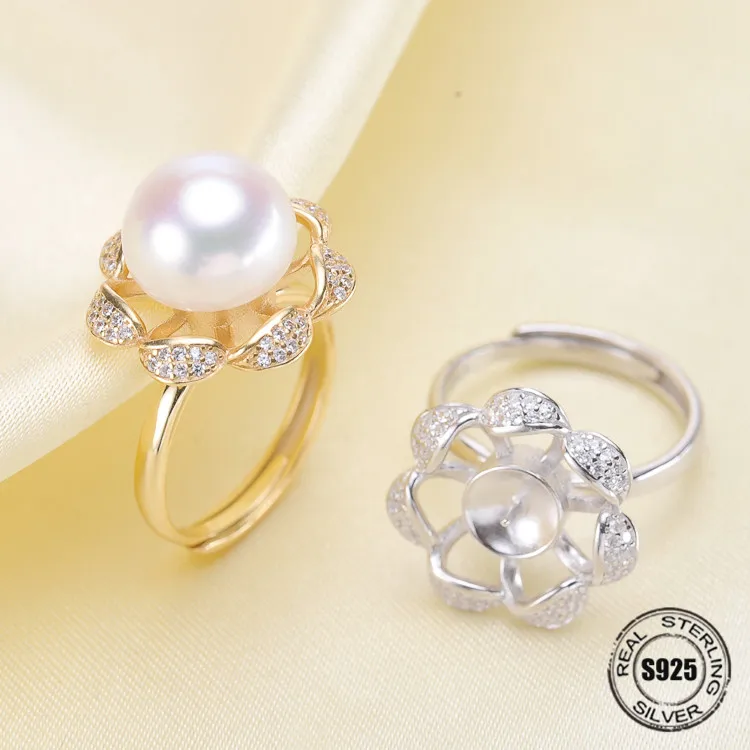 

New Classic Adjustable Rings Settings Women DIY Pearl Rings Jewelry Findings&Components S925 Silver Simple Design Rings Charm