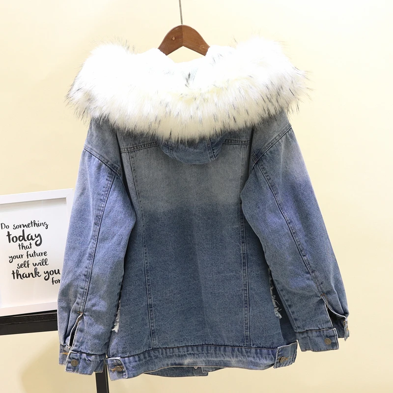 2018 winter Loose Hooded Big Fur women Parka Thick Warm Lamb Fur Long Denim Jacket winter jacket women coat with fur Jean Jacket 2018 winter Loose Hooded Big Fur women Parka Thick Warm Lamb Fur Long Denim Jacket winter jacket women coat with fur Jean Jacket