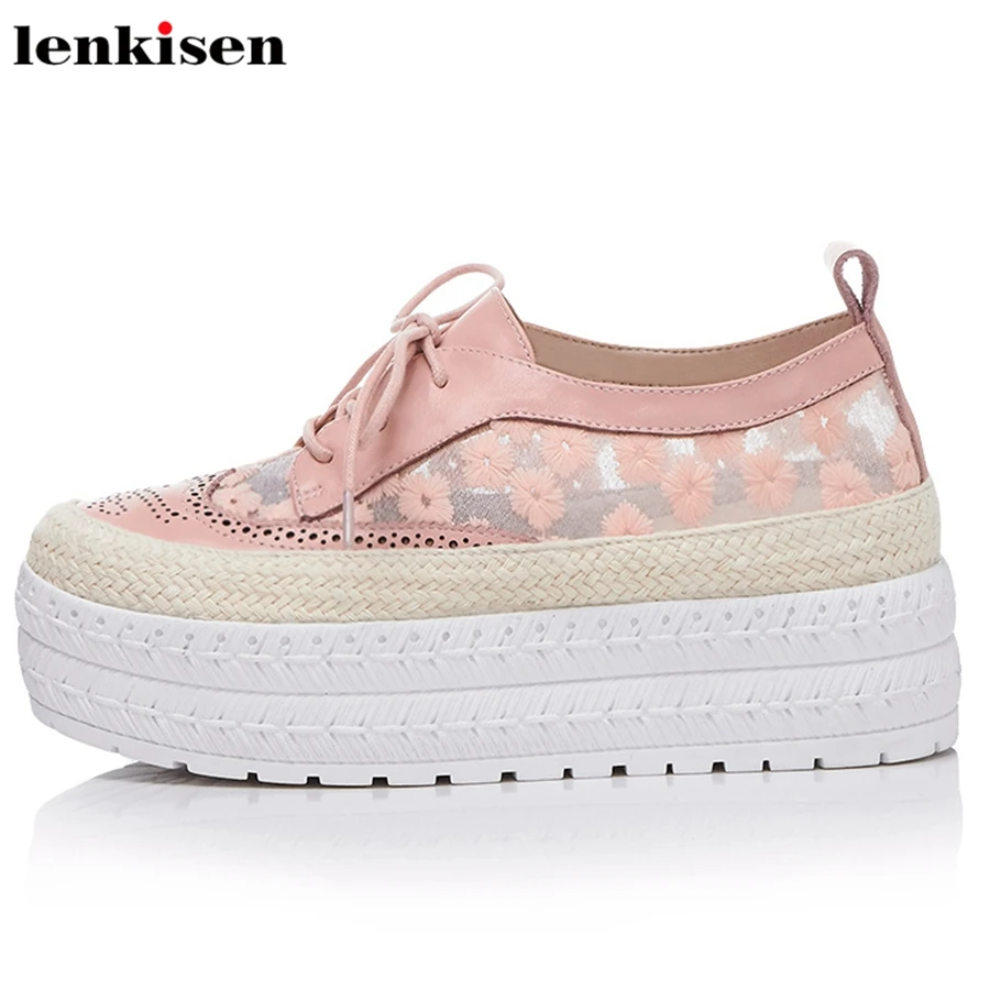 Chaussures Lacets Imprimer blanc En Doux Vulcanisé Streetwear Med Broder Rond Lenkisen De Femmes L81 Causal rose Cuir Solide Bout Noir Talons Vache YgyIf7mvb6