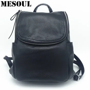 

Woman Backpack Genuine Leather Back Pack Korean style Black Soft Cow Leather Travel Shoulder Tote School bags for teenage girls