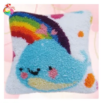 

HOT! Latch Hook Cushion Kits Gift DIY Needlework Crocheting Throw Pillow Unfinished Yarn Embroidery Pillowcase Pink Blue Cloud