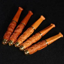 Натуральный Yew дерево мерный резьба двойной мундштук для сигарет с фильтром трубы Seiko Дракон и Феникс узоры курительные аксессуары