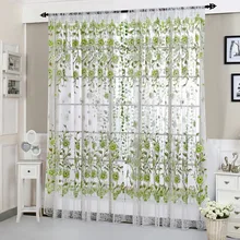 House Office Fashion Window Curtain Flower Print Divider Tulle Voile Drape Panel Sheer Scarf Valances casual poppy print voile scarf