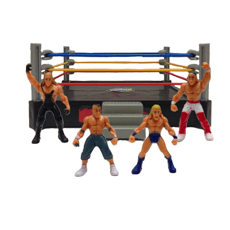 

4 Pcs Wrestler Athlete Wrestling Character Gladiator Model Set with Arena Action Figure Assembled Battle Game Toy for Boys