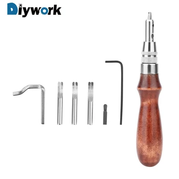 

DIYWORK 7 in 1 Stitching Edge Groover Leather Grooving Tool Sets Hand Tools Sets Adjustable DIY Tool Leather Craft Punch Tools