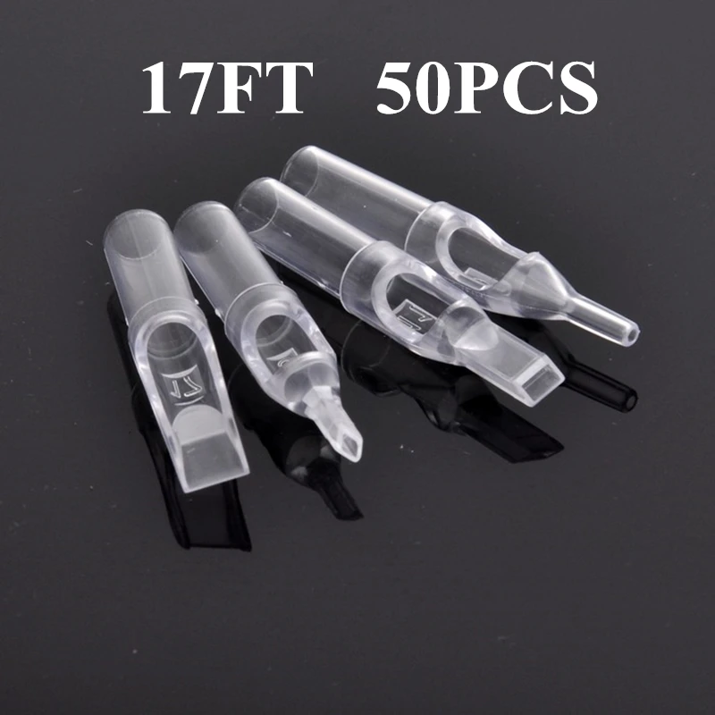 50 шт. 17FT смываемая Татуировка Высококачественные наклейки на конце прозрачный Цвет для игла для татуировочного пистолета RM/M1 Советы Предварительно стерилизованные