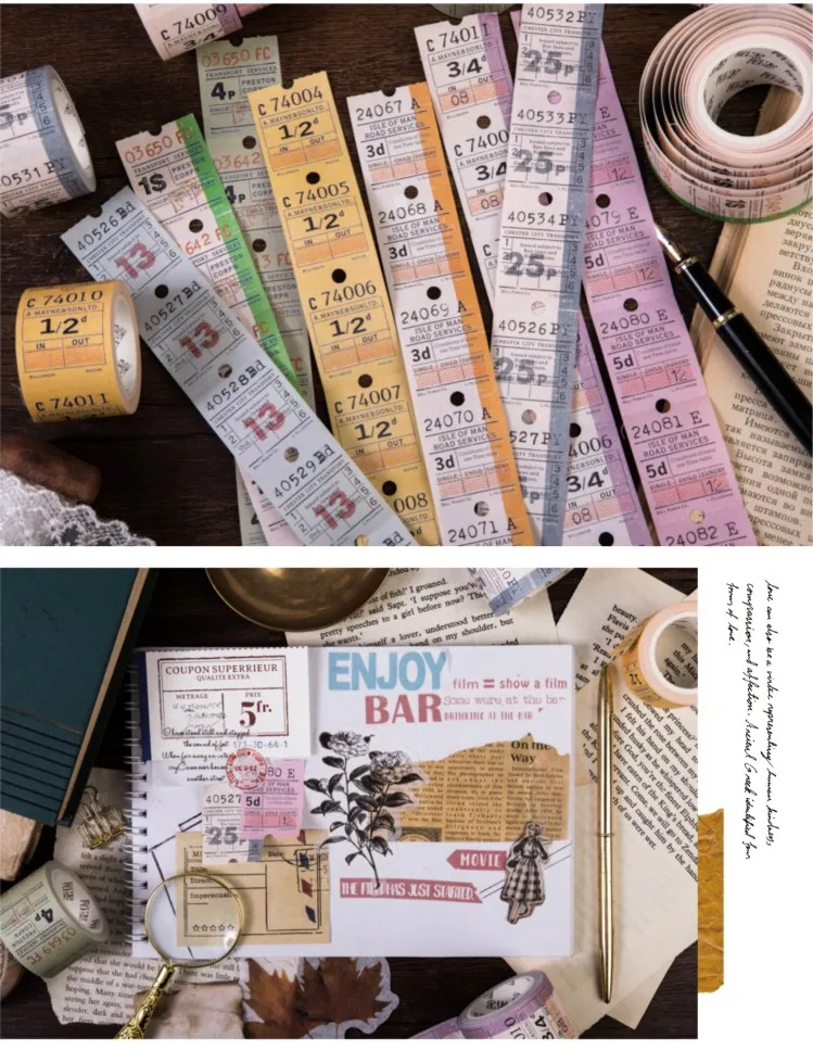 Ретро британская билетная серия офисная клейкая лента винтажный планировщик декоративная Крафт-Бумага васи маскирующая лента японские канцелярские принадлежности