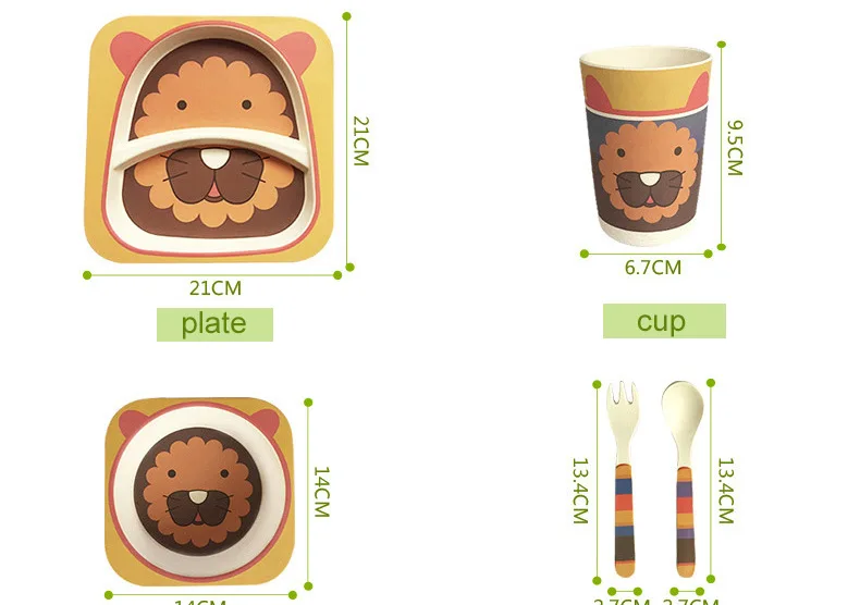 5 шт/набор мультфильм детские Миски Детские комплект из бамбукового волокна тарелка чаша Вилы ложка суб-сетки Посуда младенческой малышей Кормление Интимные аксессуары