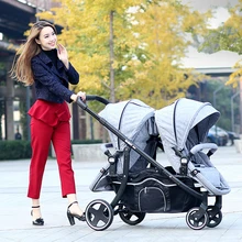 Hot Mom High Quality Twin Baby Stroller Reclining Shockproof Double Stroller Multifunctional Folding Portable Pram twins C01