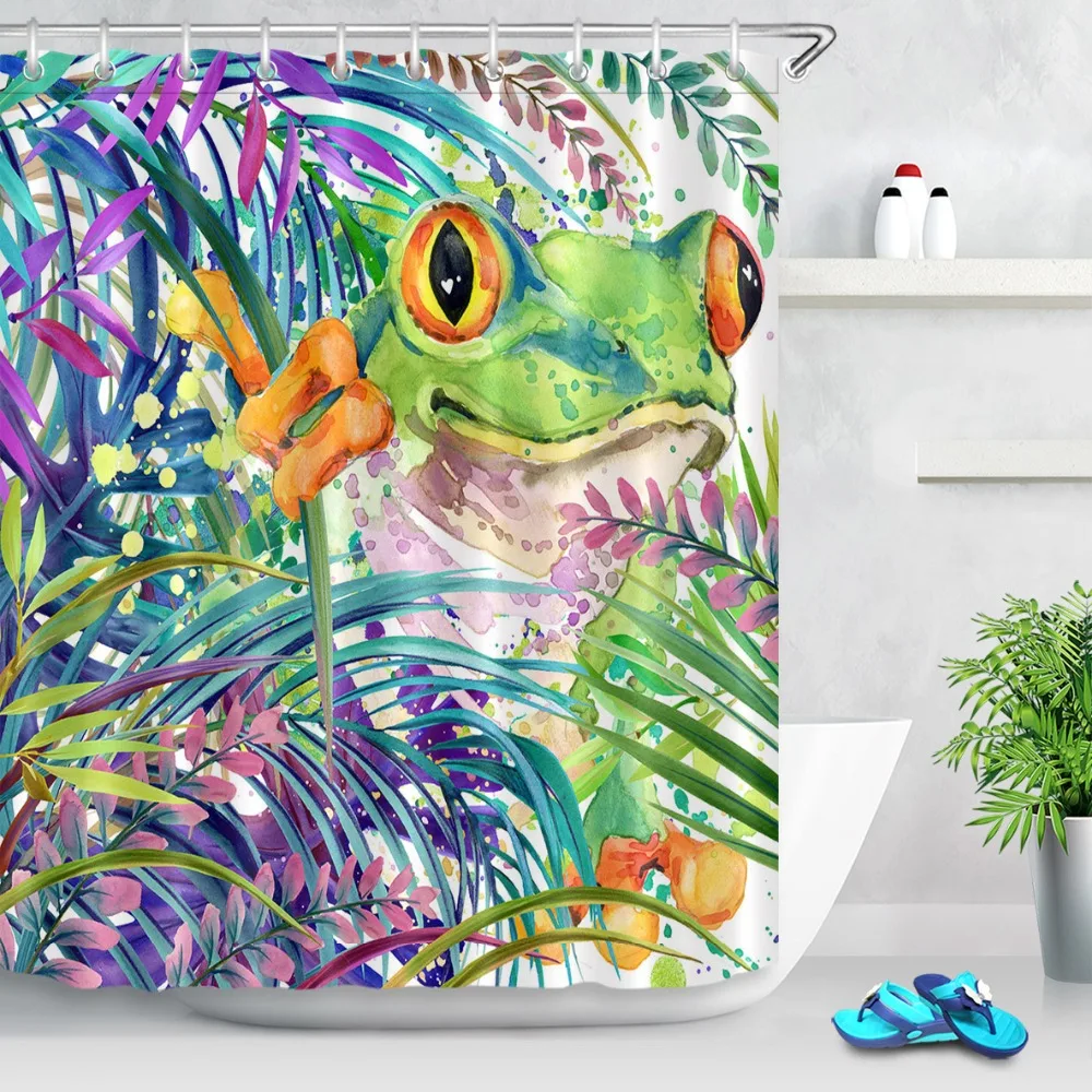 Полиэфирная занавеска для душа Palms Frog тропические растения тканевая ванны