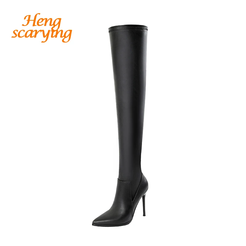 

2018 Women Plus Size Over The Knee 11cm High Heels Boots Female Winter Fall Knight Thigh Long Boots Ladies Stiletto Khaki Shoes