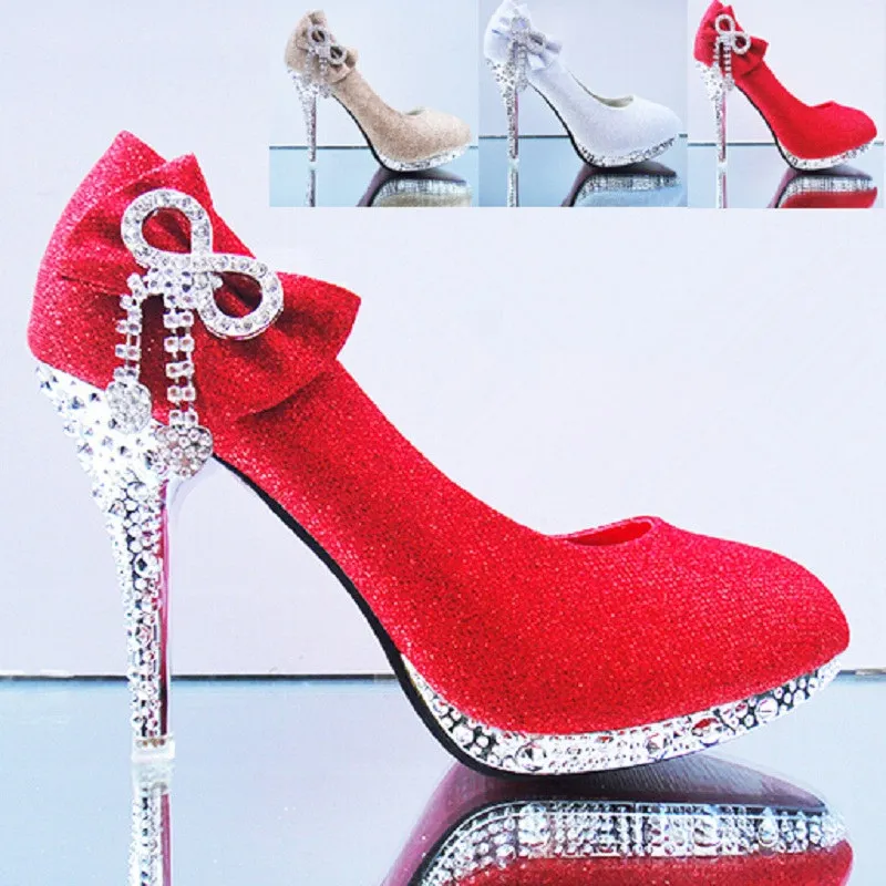 2015 Butterfly Knot Diamond Women Bridal Shoes High Heels Royal Stiletto Golden Shoes Wedding Shoes For