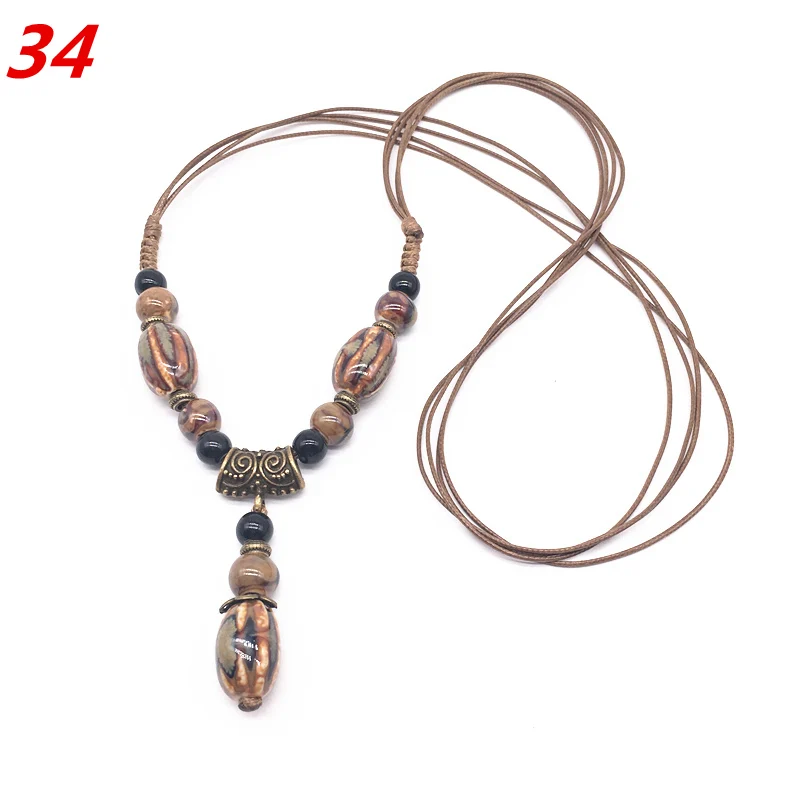 Модный керамический кулон с бусинами в богемном стиле, длинная цепочка на свитер, ожерелье, ручная работа, плетение, Цзиндэчжэнь, керамическое ювелирное ожерелье# W