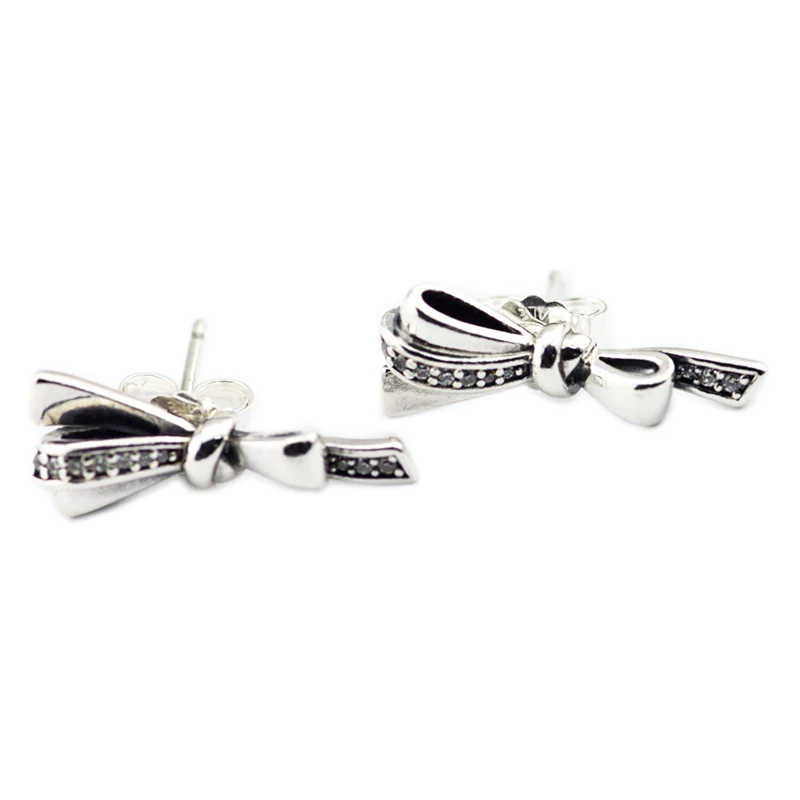 

Earrings For Women Brincos Sterling-Silver-Jewelry Brilliant Bows Stud Earrings Silver 925 Brinco Para as Mulheres Oorbellen