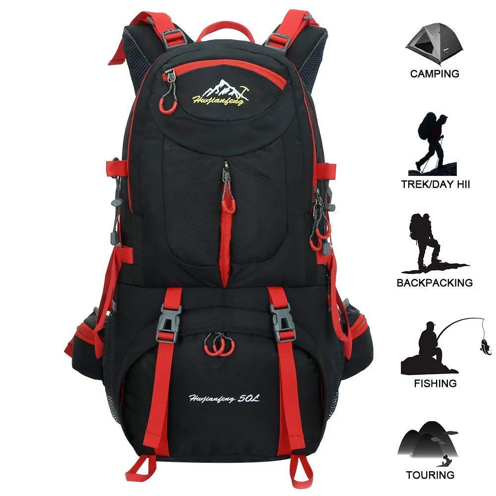 Походный рюкзак 50л водонепроницаемый Huwaijianfeng открытый спортивный рюкзак с дождем для - Цвет: Black
