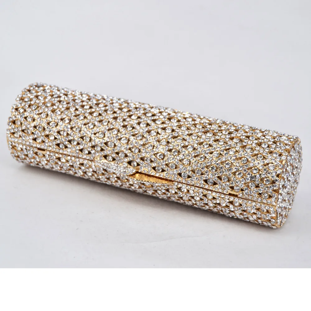 Women Evening Bag Golden Cylindrical Crystal Purse Luxury Clutch Bags Prom purse Silver sparkly diamante banquet bag Bride Wedding Party