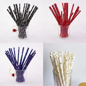

25pcs/lot Star Drinking Paper Straws Black Foil Gold Kids Birthday Wedding Decorative Annivesary Event Party Disposabale Straws