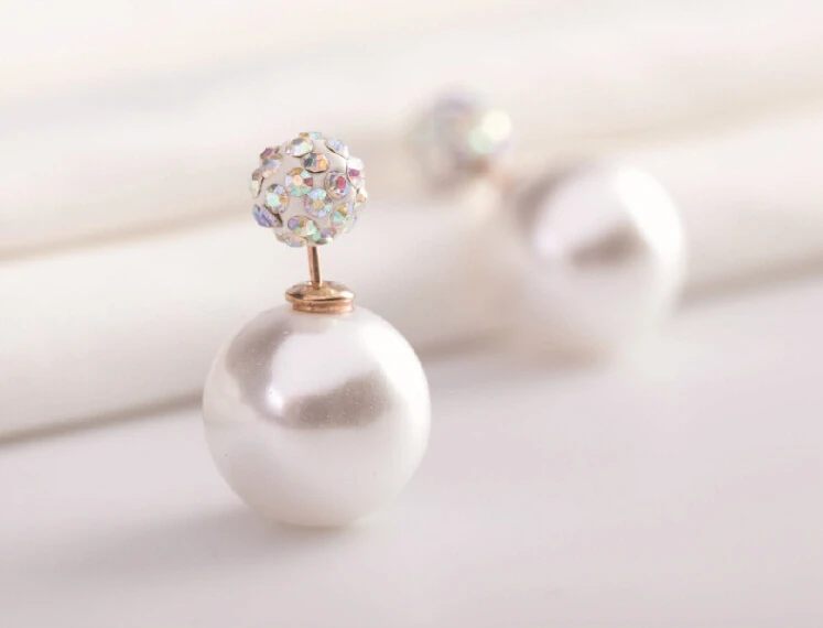 Wholesale fashion stud earring for women 2016 Double Side Shining Pearl