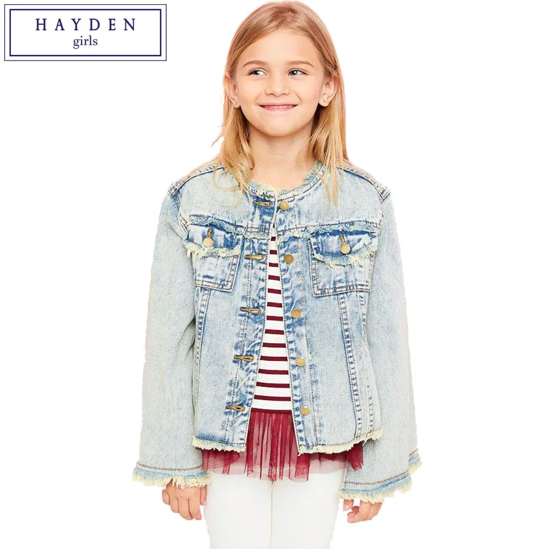 

HAYDEN Girls Denim Jacket Children Spring Autumn Brand Kids Jeans Coat 2017 Teenager Outfit for Girls Age 7 to 14 Years