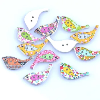 

50pcs mixed Colorful bird Pattern diy Wooden buttons Botones Handmade Accessories Decoration Scrapbooking Crafts 11x25mm mt1523