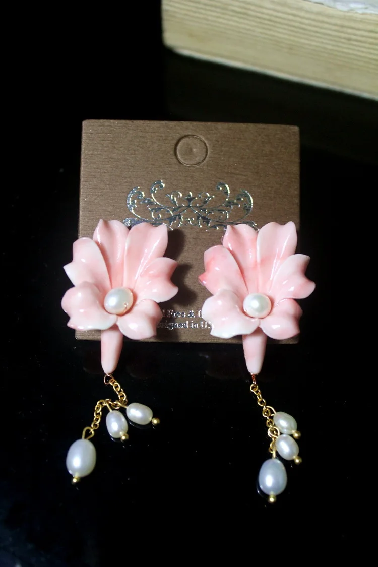

925 sterling silver nail hypoallergenic earrings custom-made pearls pink shell earrings