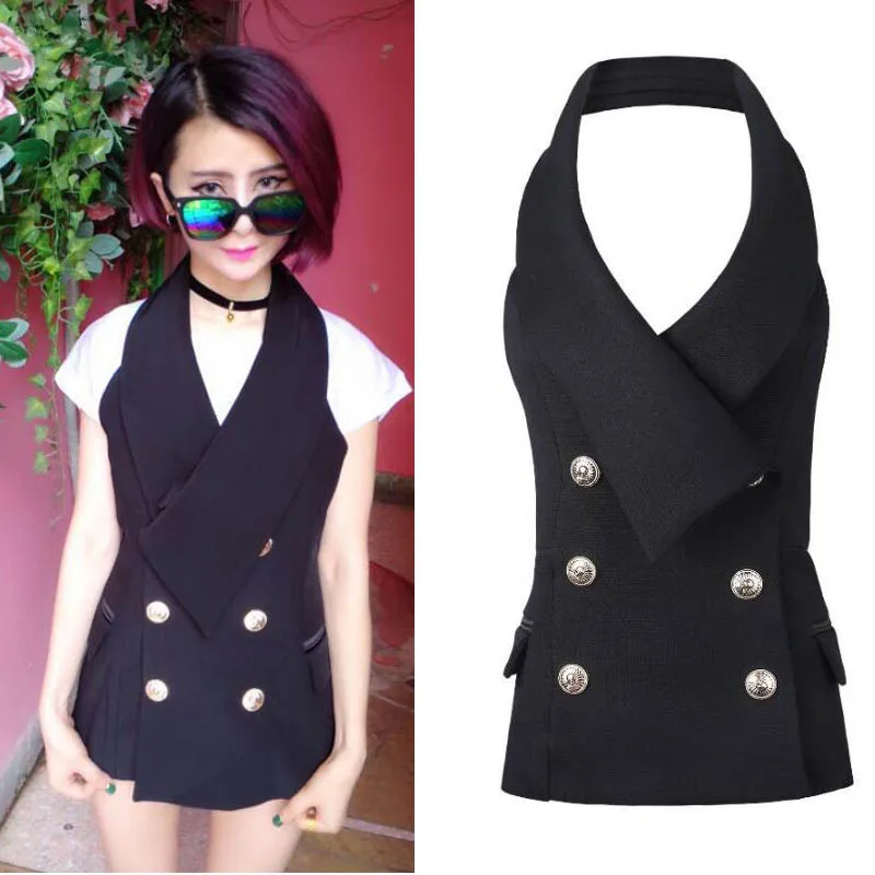 LXMSTH Women Vests Fashionable Double Breasted Slim Sleeveless Suit jacket Office Waistcoat Female Colete Feminino veste femme