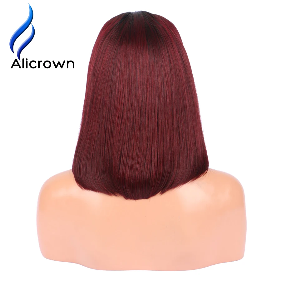Alicrown T1B/бордовый эффектом деграде(переход от темного к человеческие волосы парики бразильских Волосы remy Синтетические волосы на кружеве парики 13*4 синтетические парики с детскими волосами отбеленные