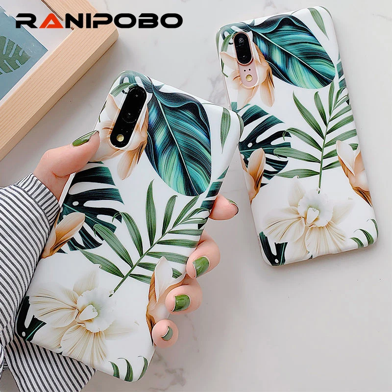

Retro Art Flower Leaves Phone Cases For Huawei P20 P30 Pro P20 P30 Lite Mate 20 Pro Vintage Tropical Plants Green Leaves Covers