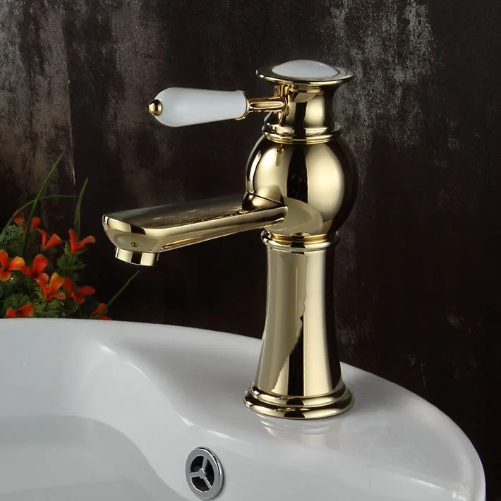 

Contemporary gold bathroom faucet basin sink mixer tap with single ceramic handle