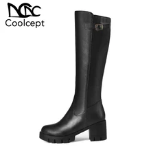 Coolcept/женские сапоги на высоком каблуке; обувь на платформе с круглым носком на молнии; женские зимние сапоги до середины икры В рыцарском стиле; женская обувь; большие размеры 34-46