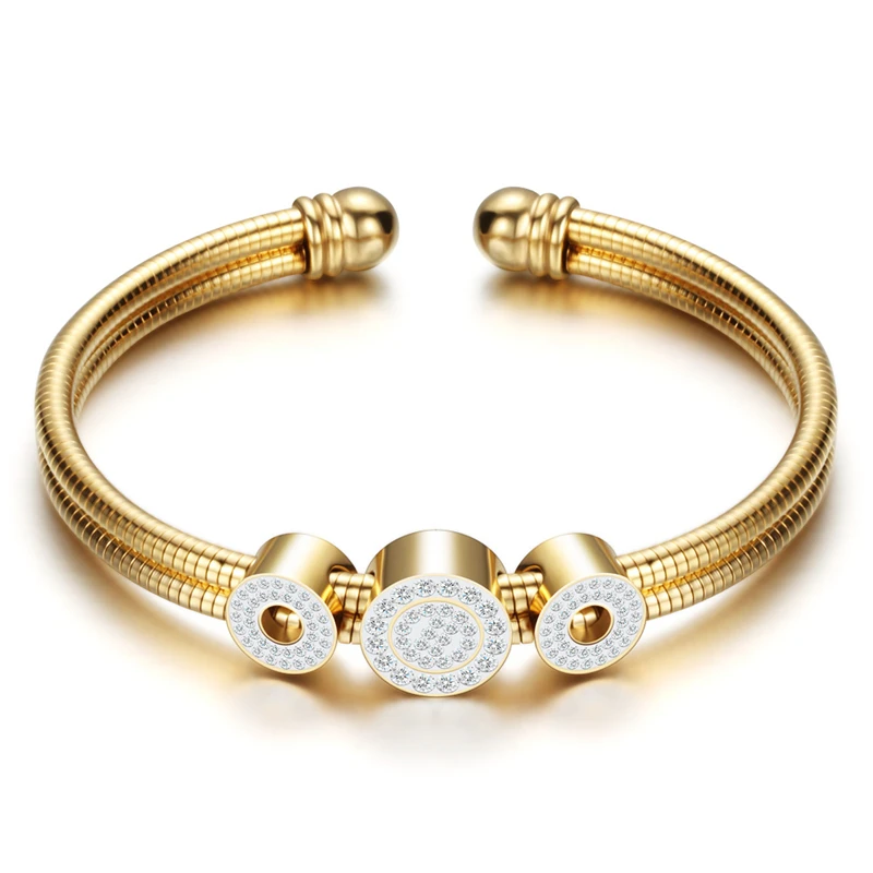 ROXI Новые браслеты-манжеты, браслеты для женщин, розовое золото, серебро, браслет из нержавеющей стали, циркониевые незамкнутные браслеты, ювелирные изделия pulsera acero