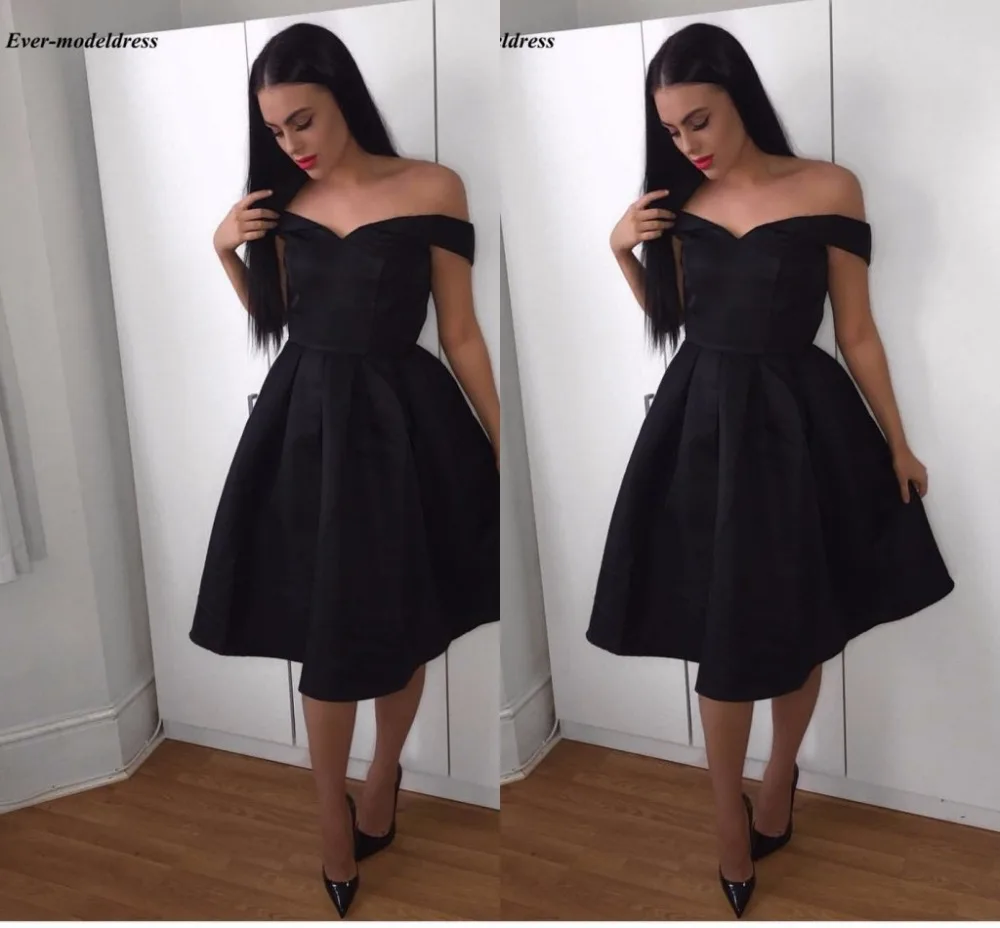 

Simple Black Bridesmaid Dresses For Wedding 2019 V Neck Off Shoulder Knee Length Sleeveless Formal Wedding Guest Party Gowns