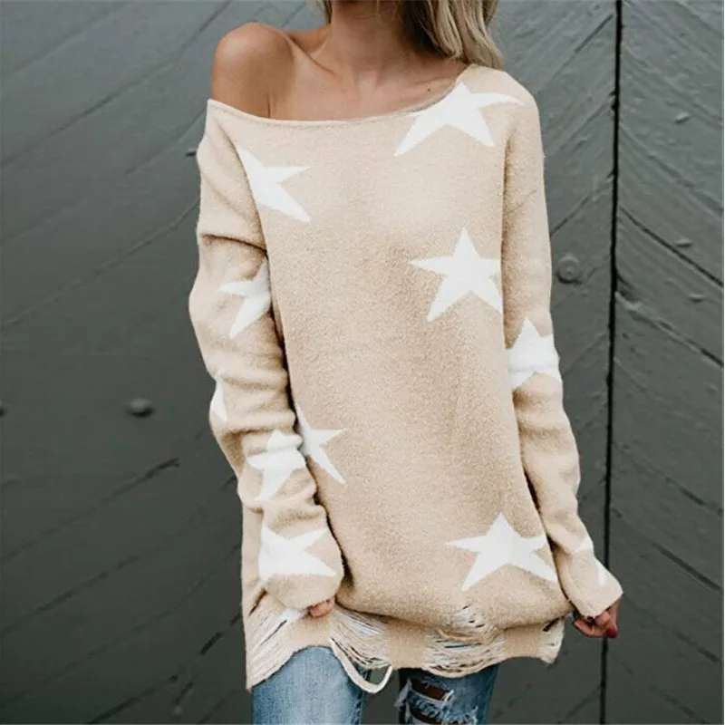 2018 Winter Sweater Harajuku Star Print Loose Pullover Women Knitted Wear Black Beige Autumn Ladies Streetwear 2018 Winter Sweater Harajuku Star Print Loose Pullover Women Knitted Wear Black Beige Autumn Ladies Streetwear