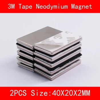 

2pcs 40*20*2mm n35 Rare Earth strong NdFeB Neodymium permanent Magnet with 3M Double faced adhesive tape